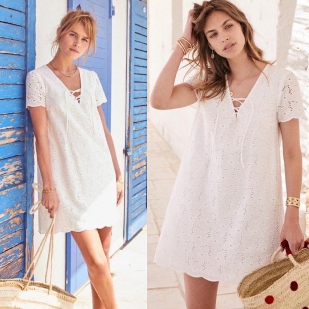 Sezane Carolane White Shift Dress Mini Size 36 French or US 4 Minimalist Lace